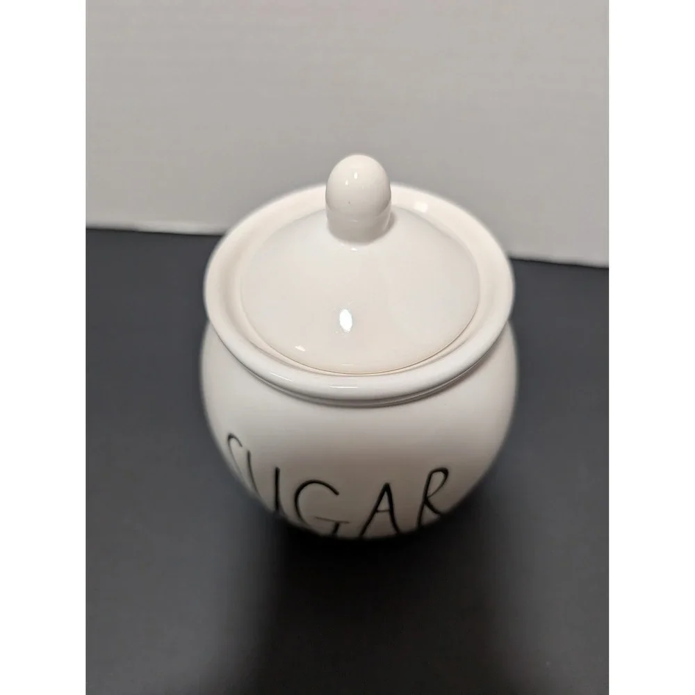 Rae Dunn Sugar Glossy White‎ Ceramic Round Jar Ivory Canister Farmhouse Kitchen